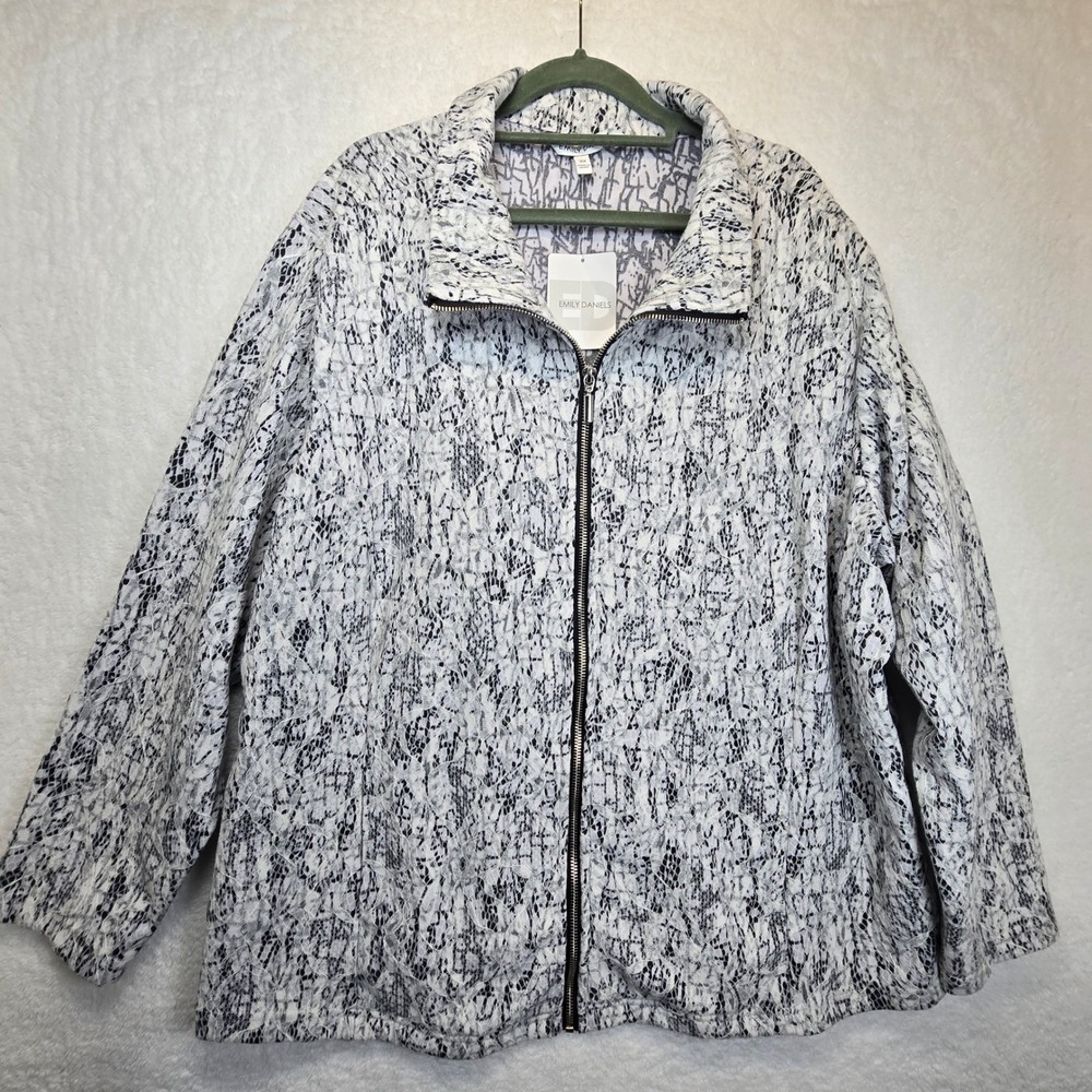 Womens Plus 3X Lightweight Zip Jacket Blazer Black White Gorpcore Office Pockets